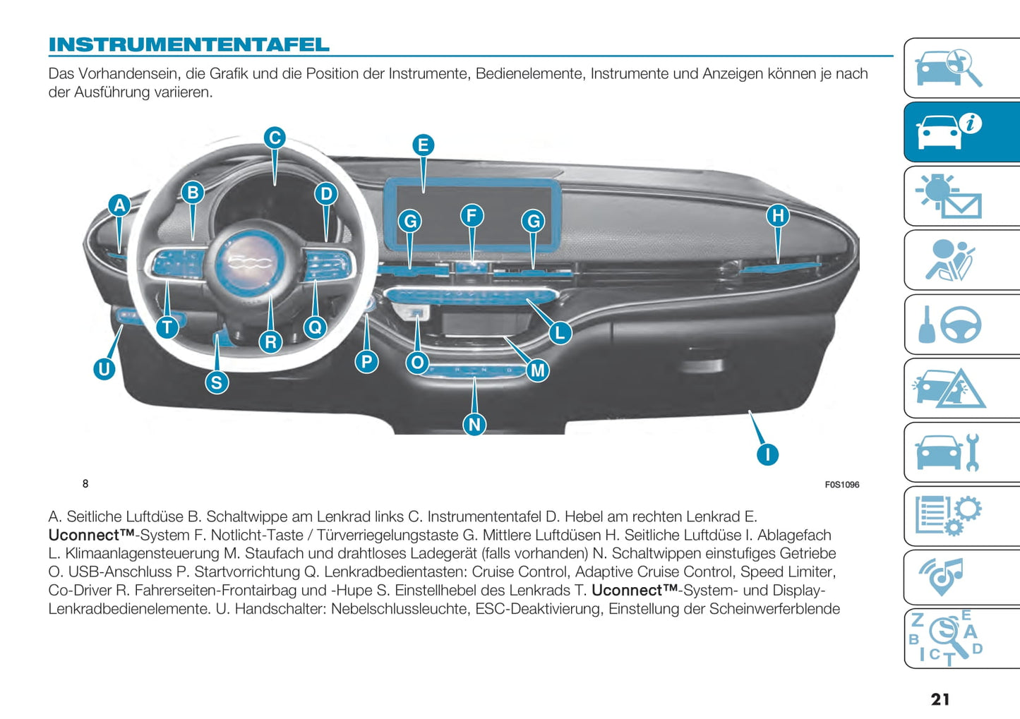 2021-2022 Fiat 500e Bedienungsanleitung | Deutsch