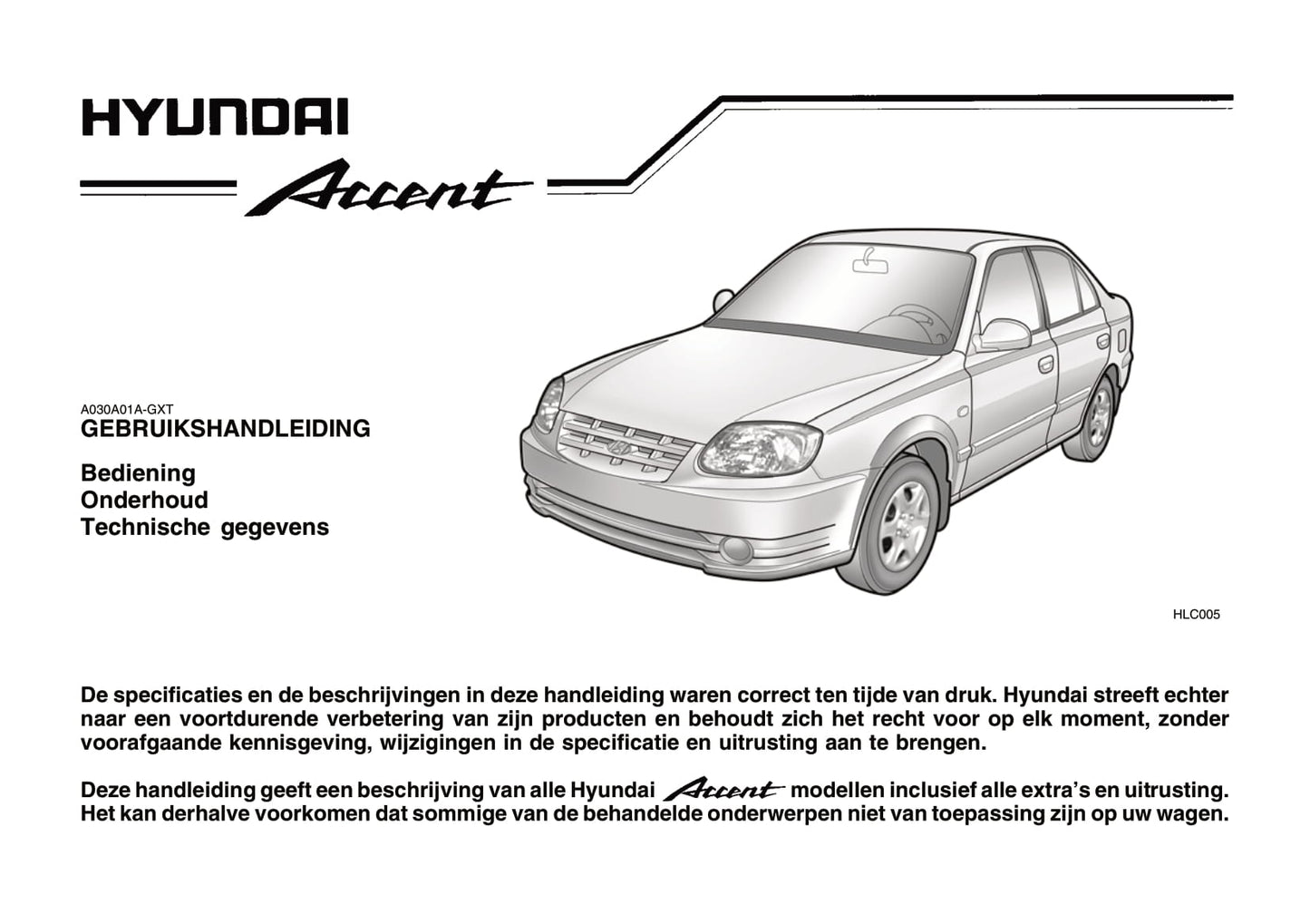 2004-2005 Hyundai Accent Owner's Manual | Dutch