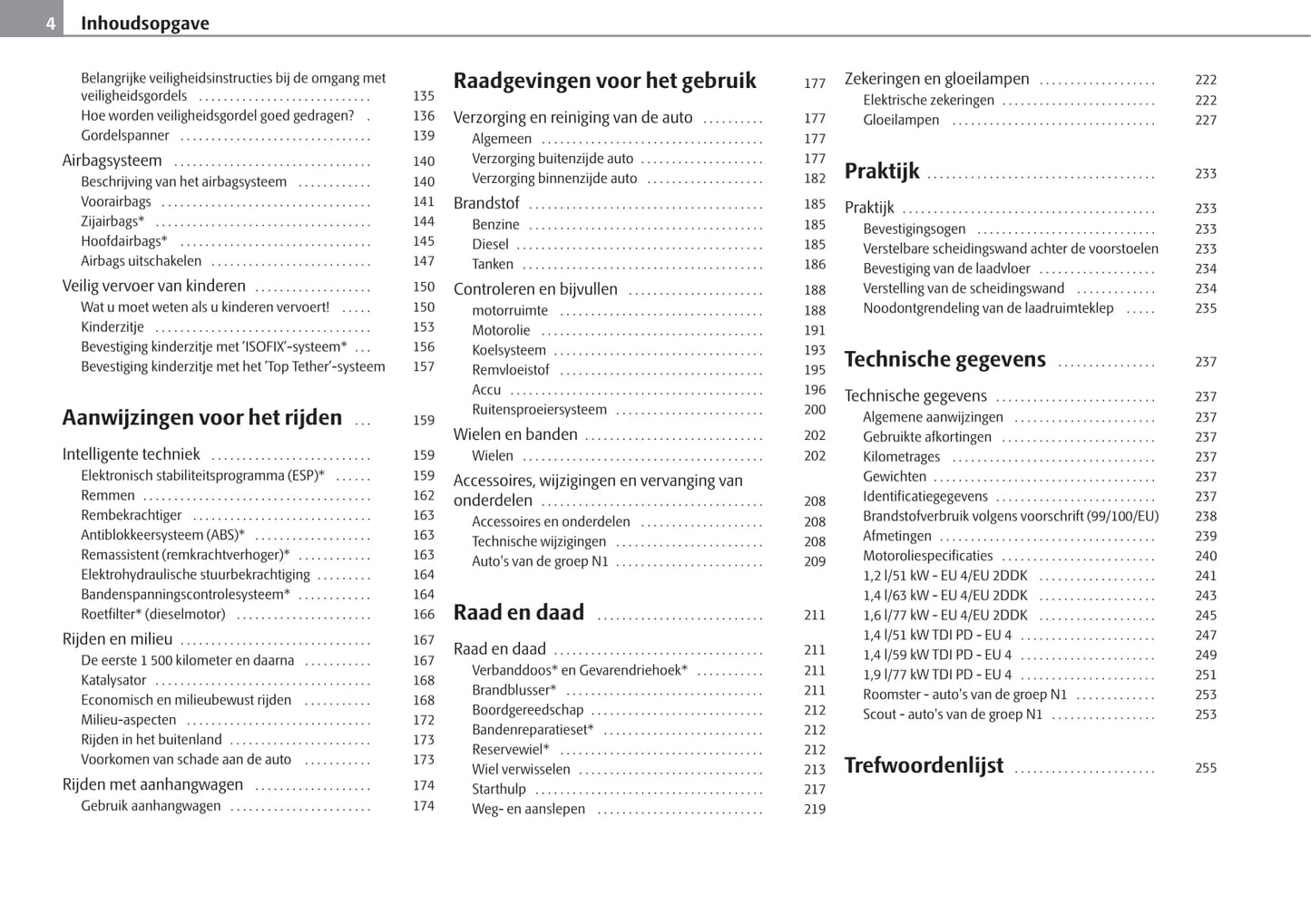 2009-2010 Skoda Roomster Owner's Manual | Dutch