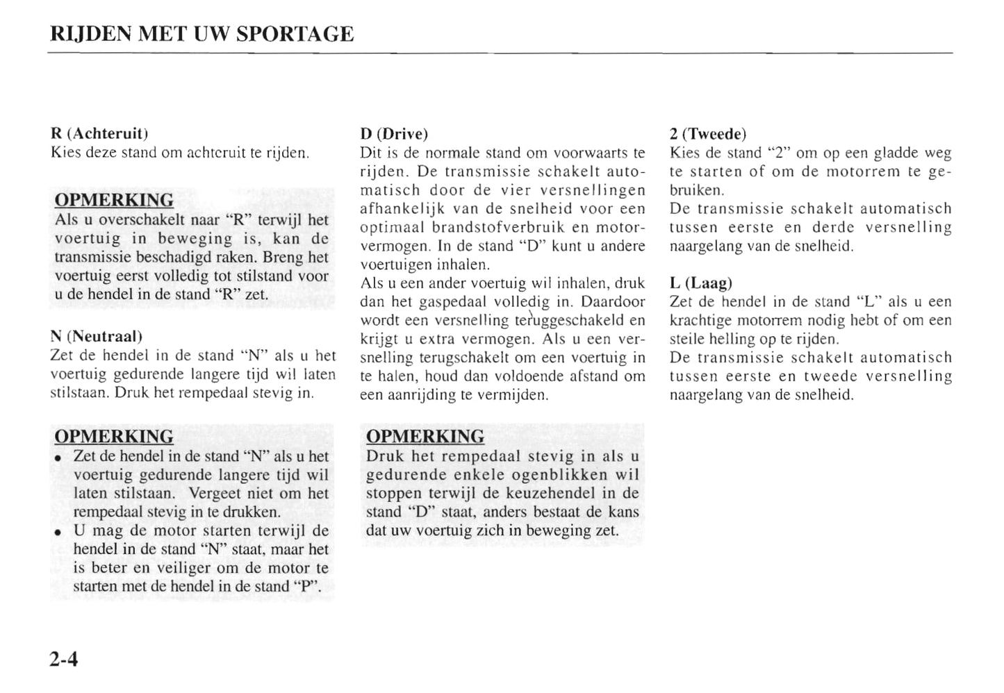 1997-1998 Kia Sportage Gebruikershandleiding | Nederlands