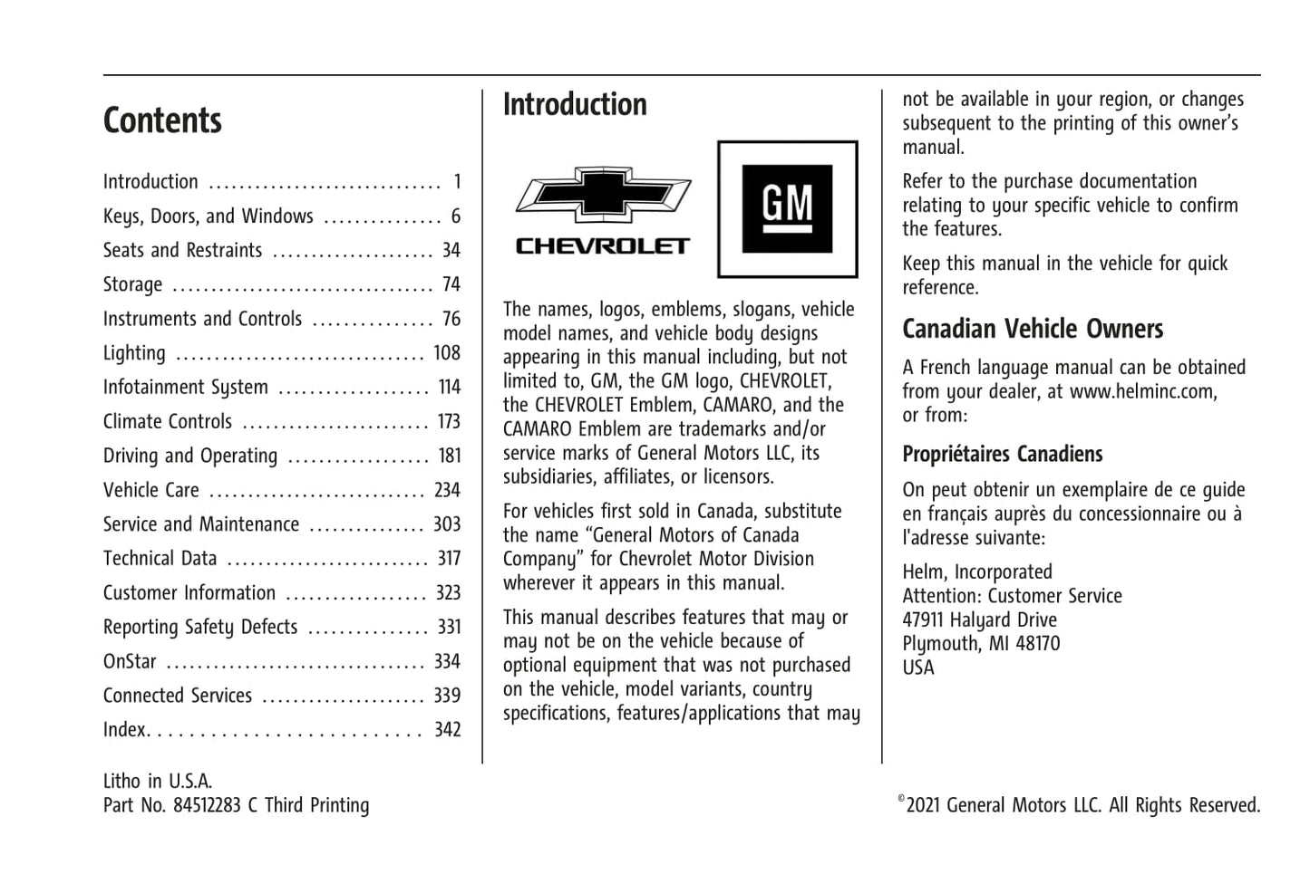 2021 Chevrolet Camaro Owner's Manual | English