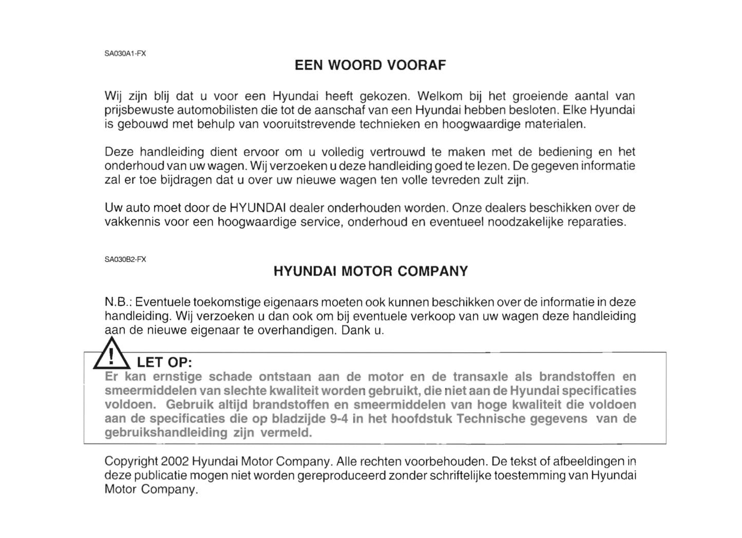 2002-2003 Hyundai Getz Gebruikershandleiding | Nederlands