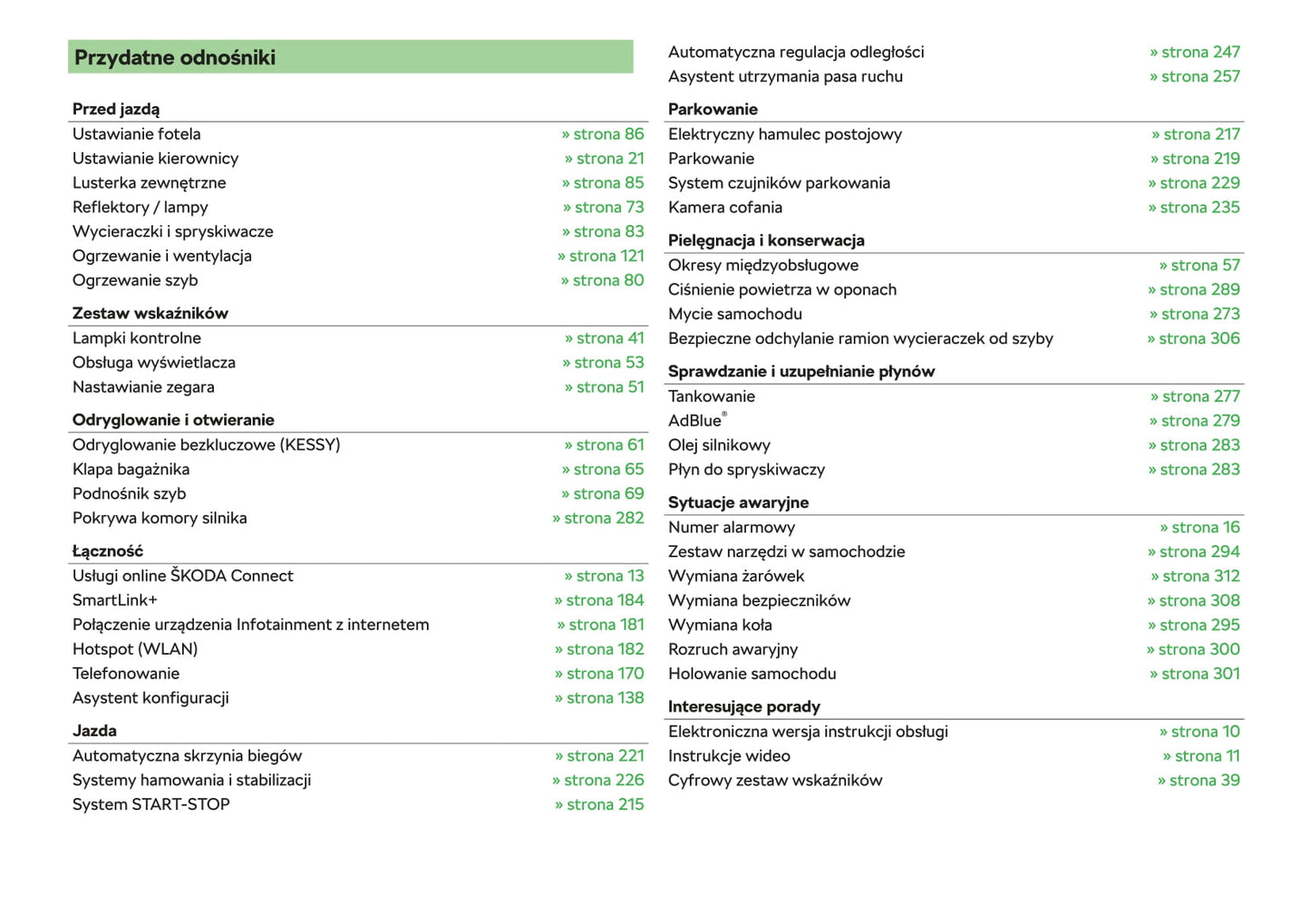 2018-2019 Skoda Superb Owner's Manual | Polish