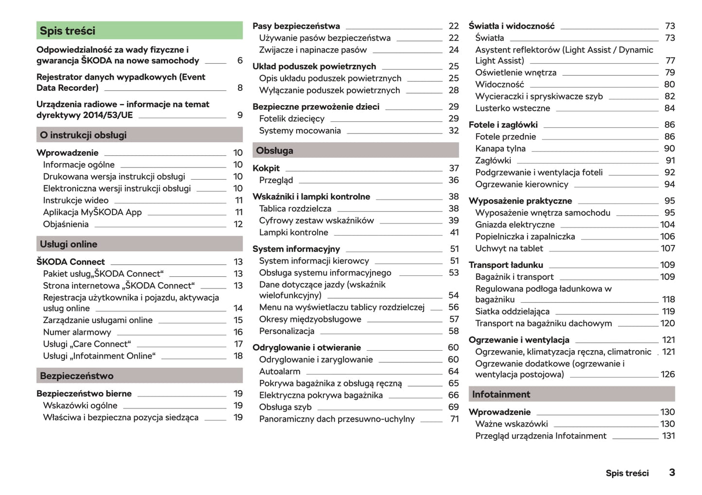 2018-2019 Skoda Superb Owner's Manual | Polish