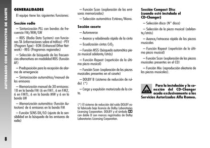 Alfa Romeo 156 / 156 GTA Autorradio Instrucciones 2004 - 2007