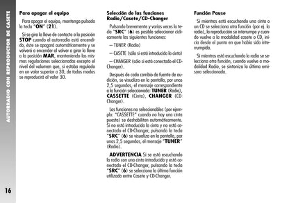 Alfa Romeo 156 / 156 GTA Autorradio Instrucciones 2004 - 2007