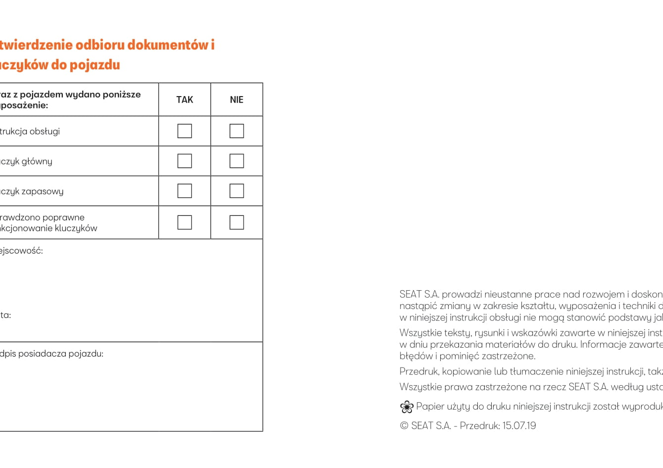 2019-2020 Seat Alhambra Owner's Manual | Polish