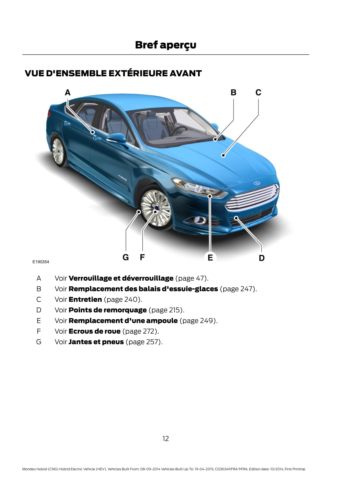 2014-2015 Ford Mondeo / Mondeo Hybrid Manuel du propriétaire | Français