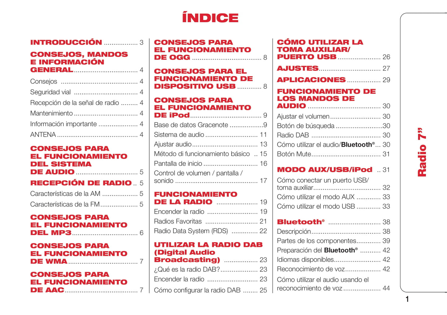 Abarth 124 Spider Radio 7 Instrucciones 2016 - 2018