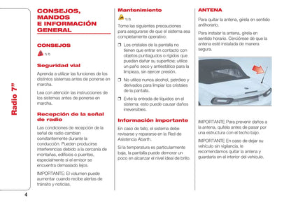 Abarth 124 Spider Radio 7 Instrucciones 2016 - 2018