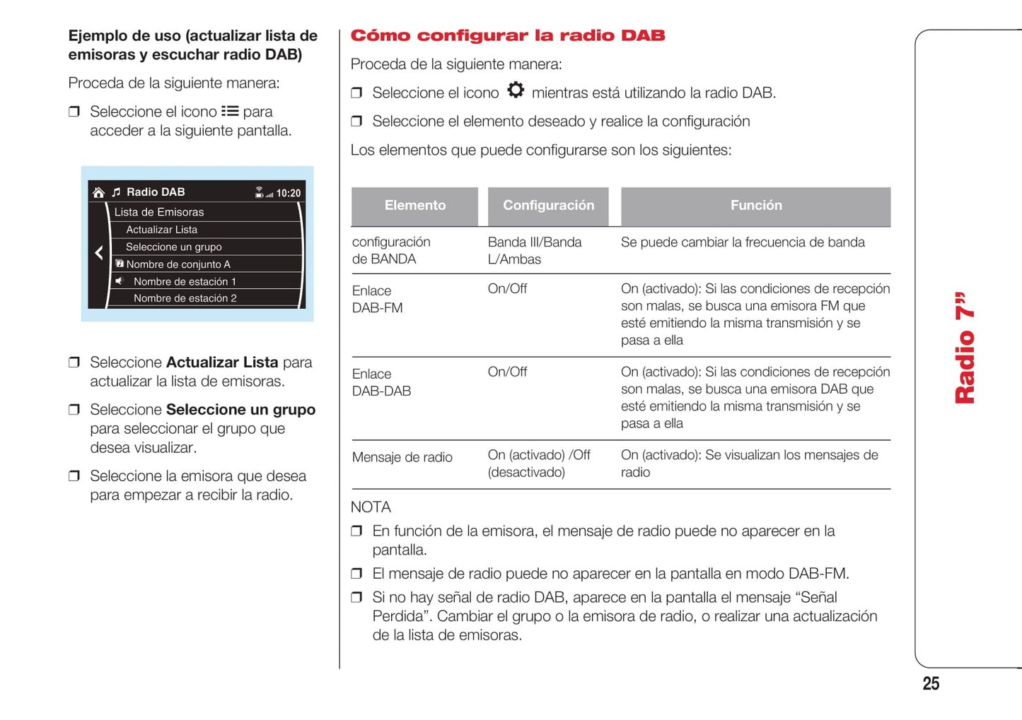 Abarth 124 Spider Radio 7 Instrucciones 2016 - 2018