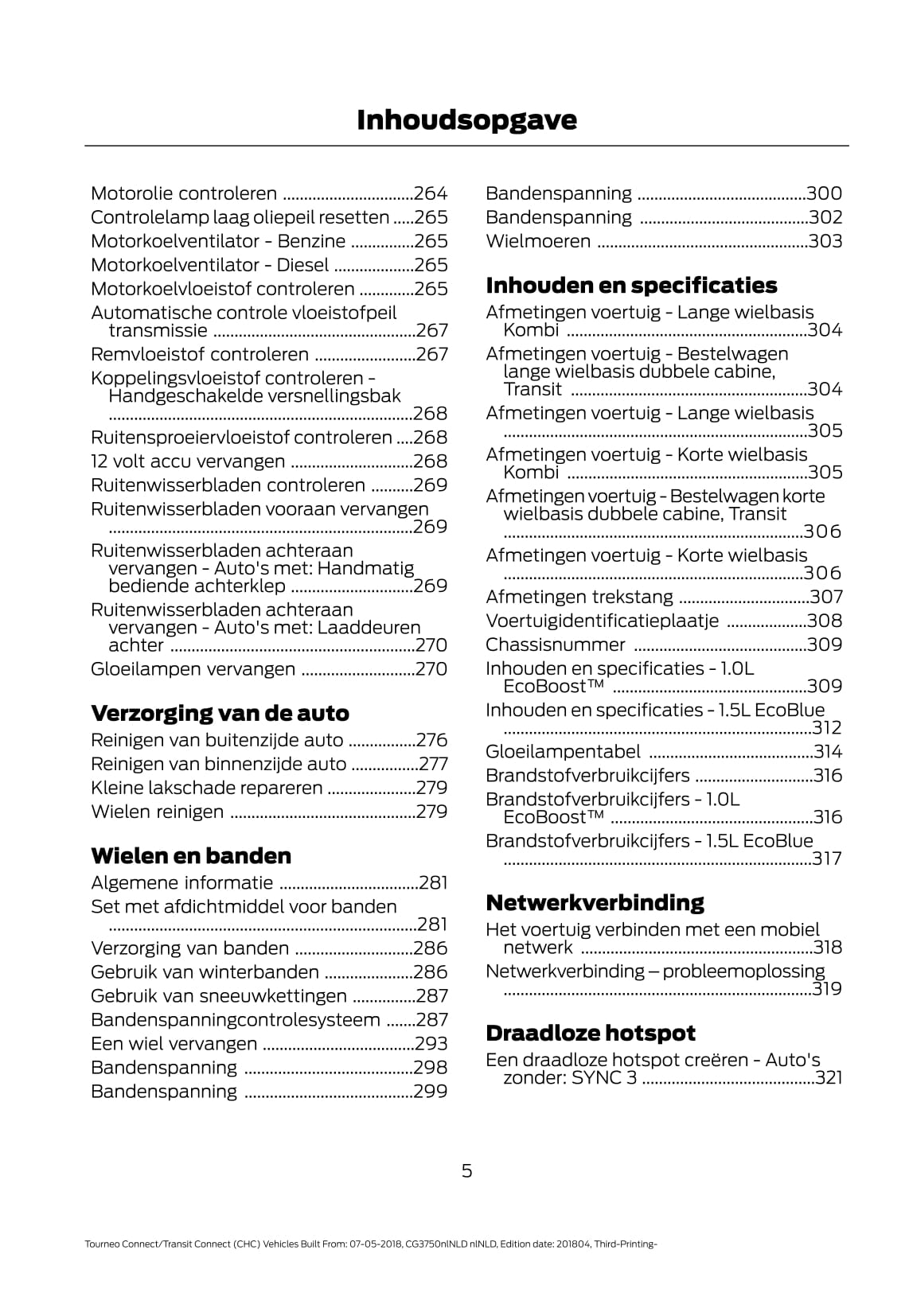 2018-2020 Ford Tourneo Connect / Transit Connect Bedienungsanleitung | Niederländisch