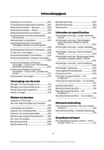 2018-2020 Ford Tourneo Connect / Transit Connect Bedienungsanleitung | Niederländisch