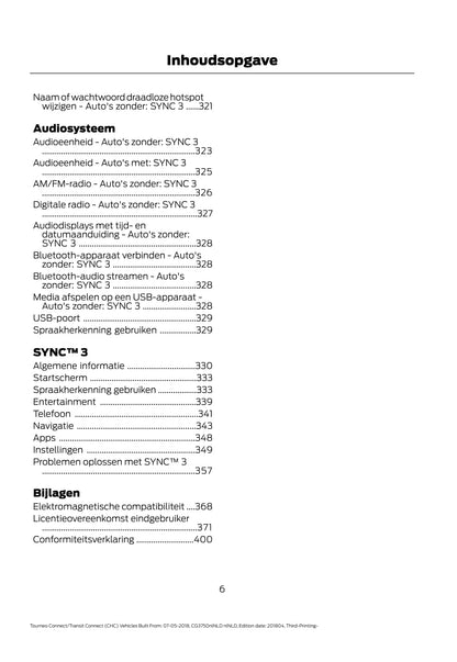 2018-2020 Ford Tourneo Connect / Transit Connect Bedienungsanleitung | Niederländisch