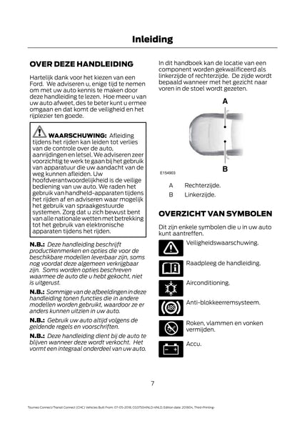 2018-2020 Ford Tourneo Connect / Transit Connect Bedienungsanleitung | Niederländisch