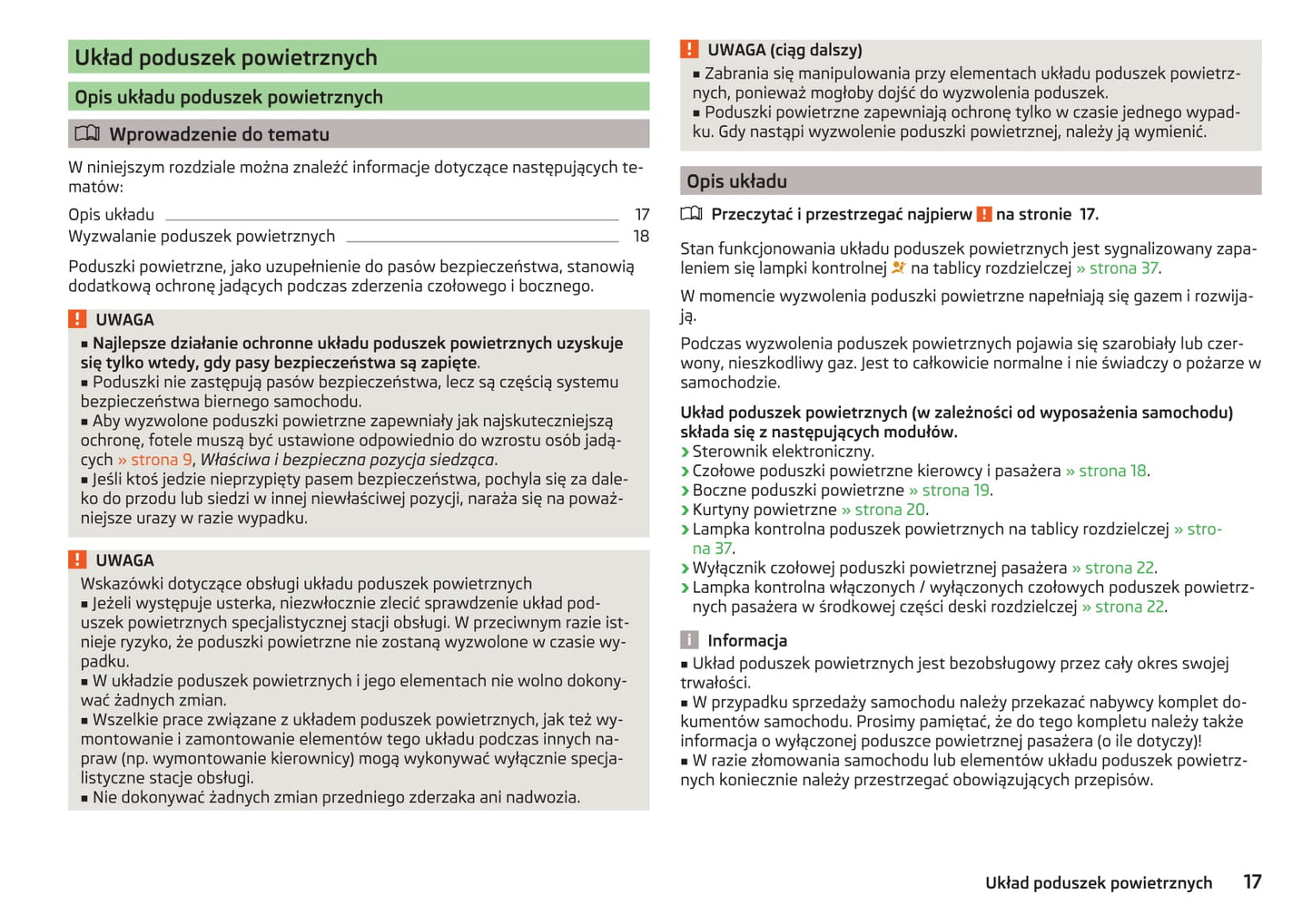 2014-2015 Skoda Fabia Owner's Manual | Polish