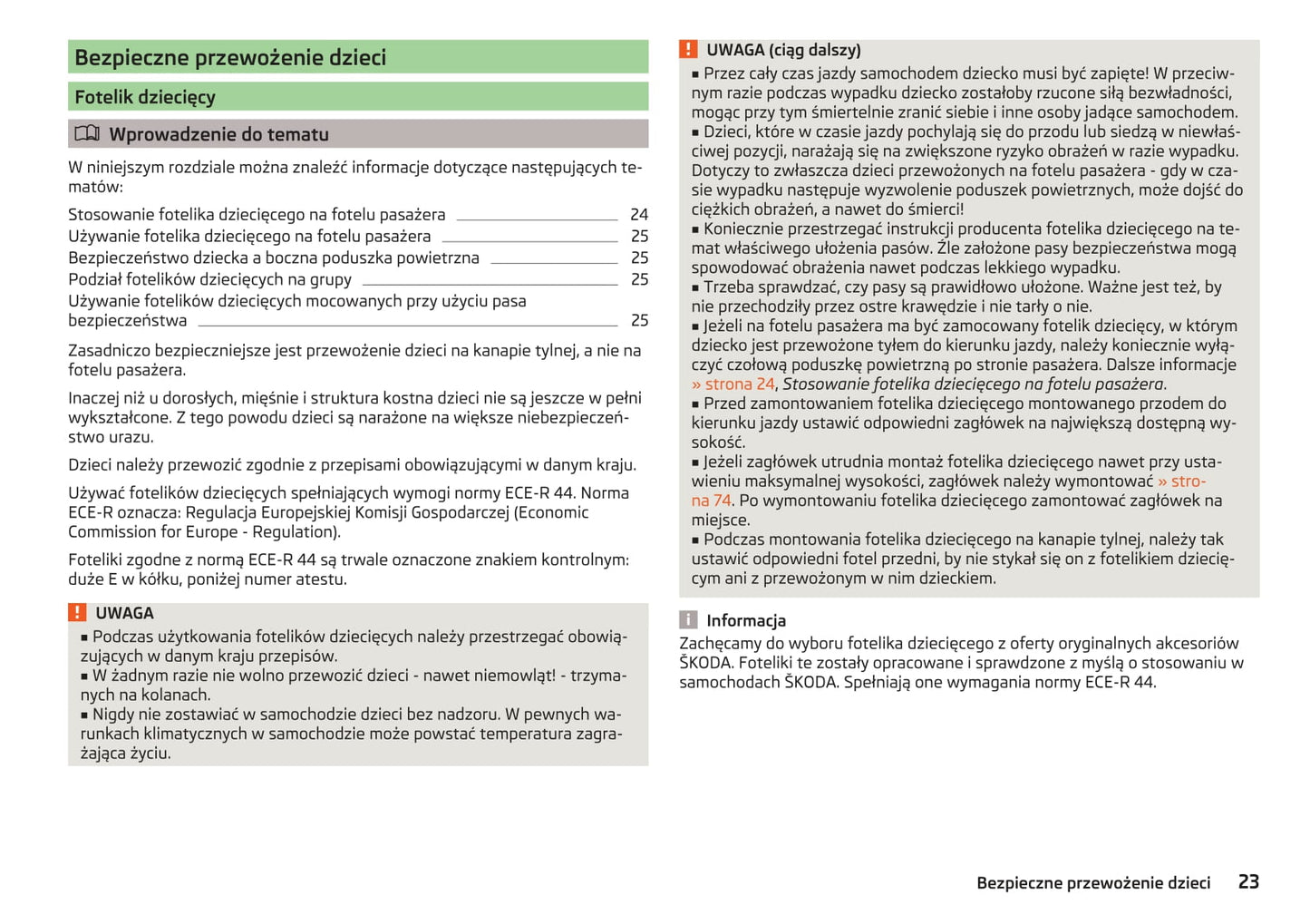 2014-2015 Skoda Fabia Owner's Manual | Polish