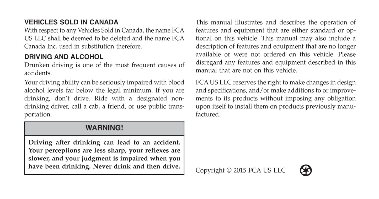 2016 Chrysler Country/Town Manuel du propriétaire | Anglais