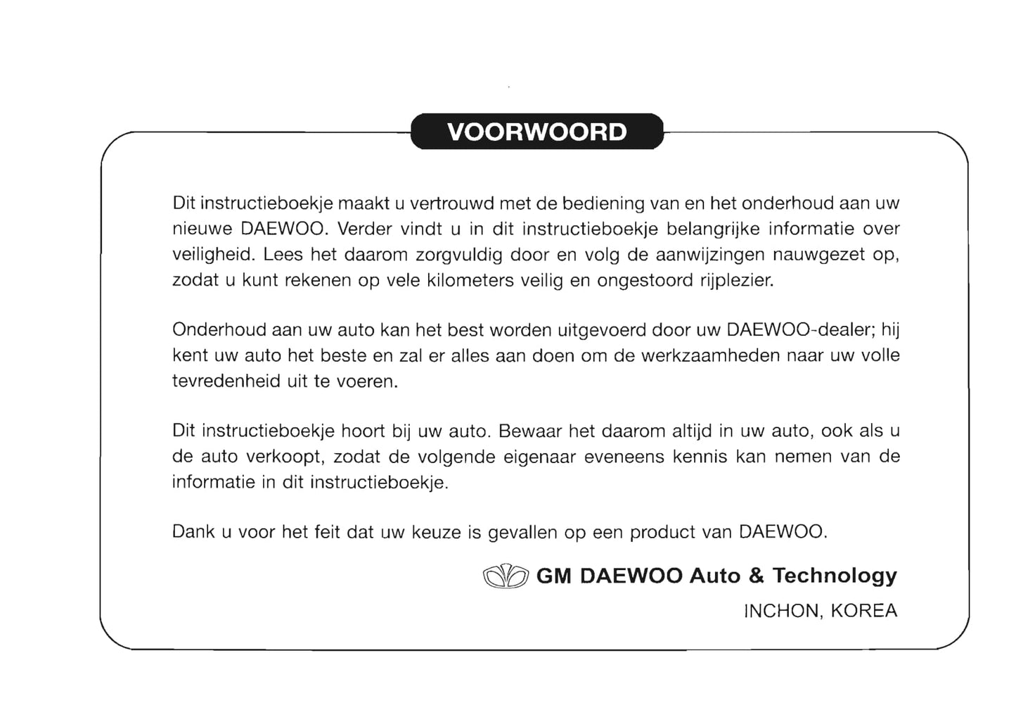 1999-2003 Daewoo Nubira Owner's Manual | Dutch