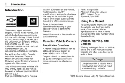 2016 Chevrolet Suburban/Tahoe Manuel du propriétaire | Anglais