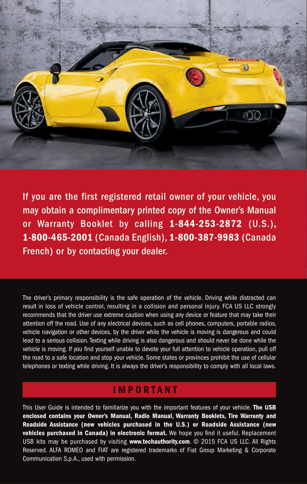 2015 Alfa Romeo 4C Spider Owner's Manual | English