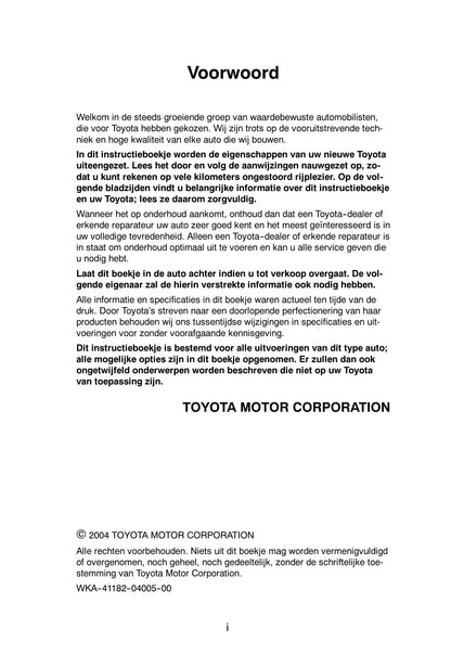 2004-2005 Toyota Yaris Verso Owner's Manual | Dutch