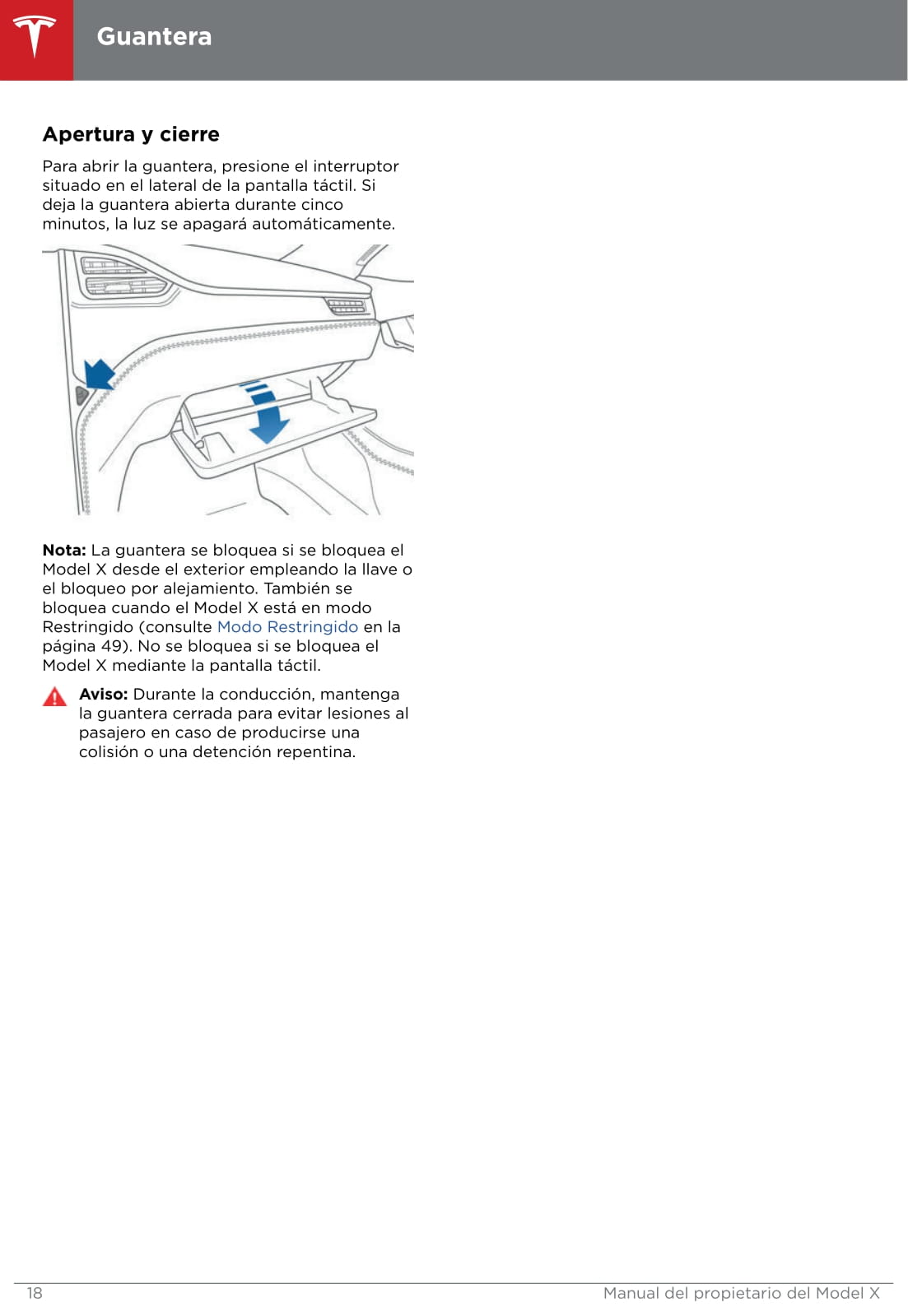 2016-2019 Tesla Model X Bedienungsanleitung | Spanisch