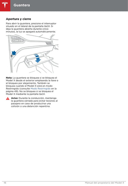 2016-2019 Tesla Model X Bedienungsanleitung | Spanisch