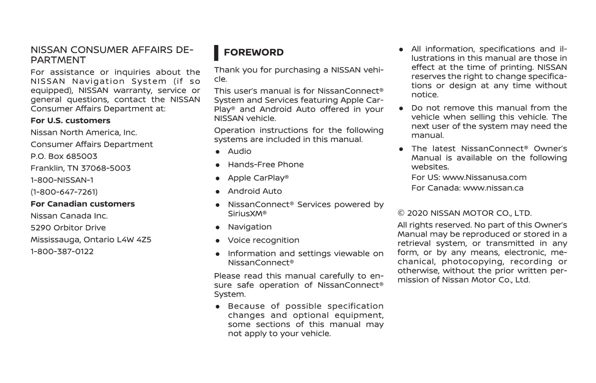 Nissan Connect Owner's Manual 2021