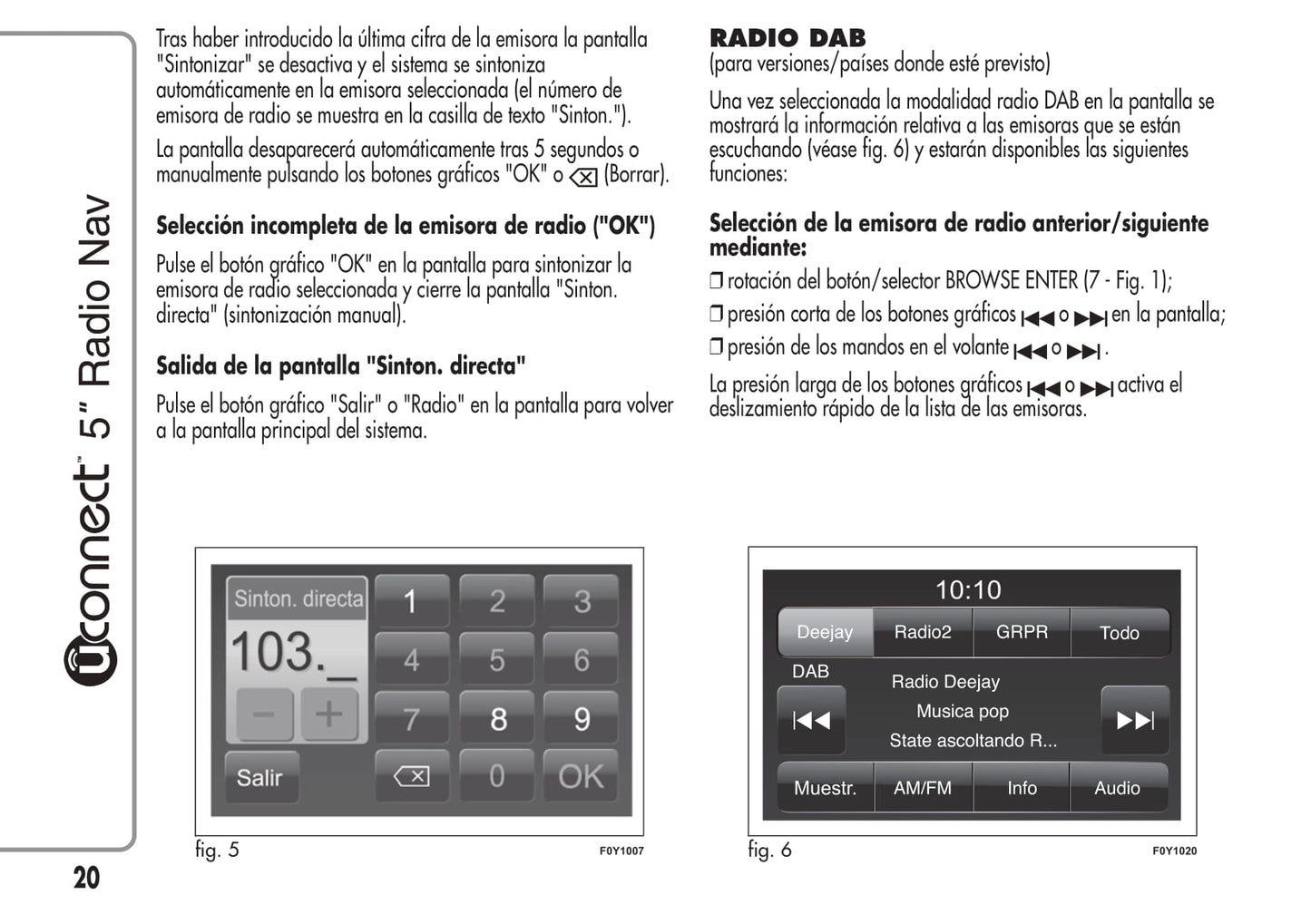 Alfa Romeo Mito Uconnect 5 Radio Nav Instrucciones 2014 - 2015