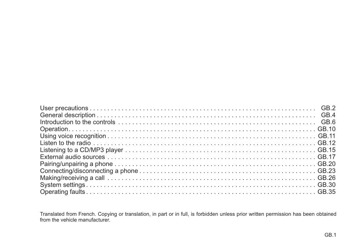 Renault Radio CD Bluetooth Owner's Manual