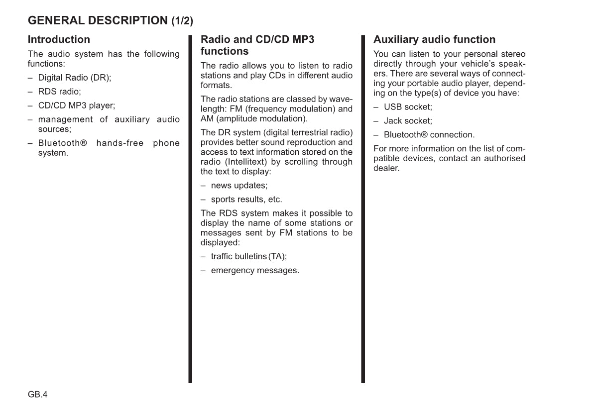 Renault Radio CD Bluetooth Owner's Manual