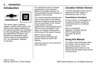 2020 Chevrolet Blazer Manuel du propriétaire | Anglais