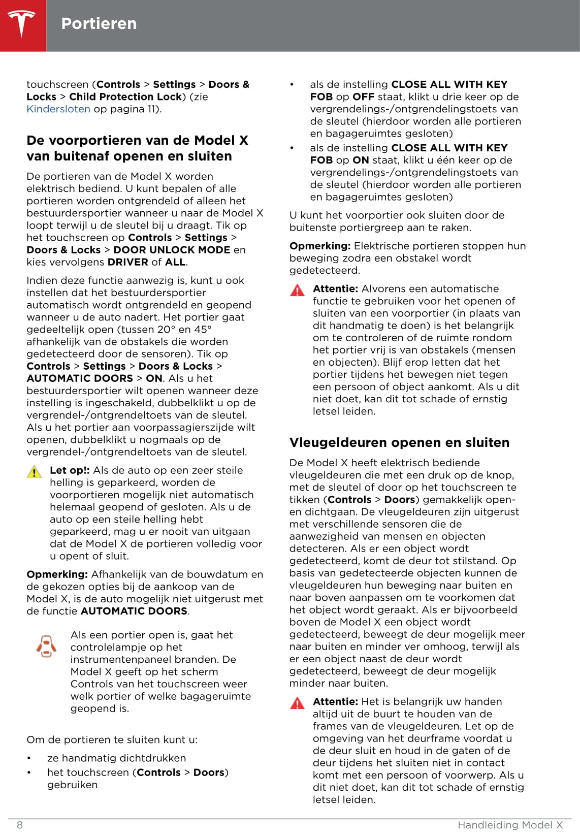 2016-2020 Tesla Model X Owner's Manual | Dutch