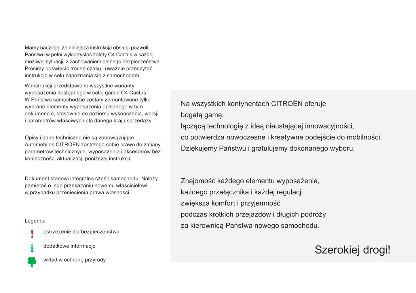 2015-2016 Citroën C4 Cactus Owner's Manual | Polish