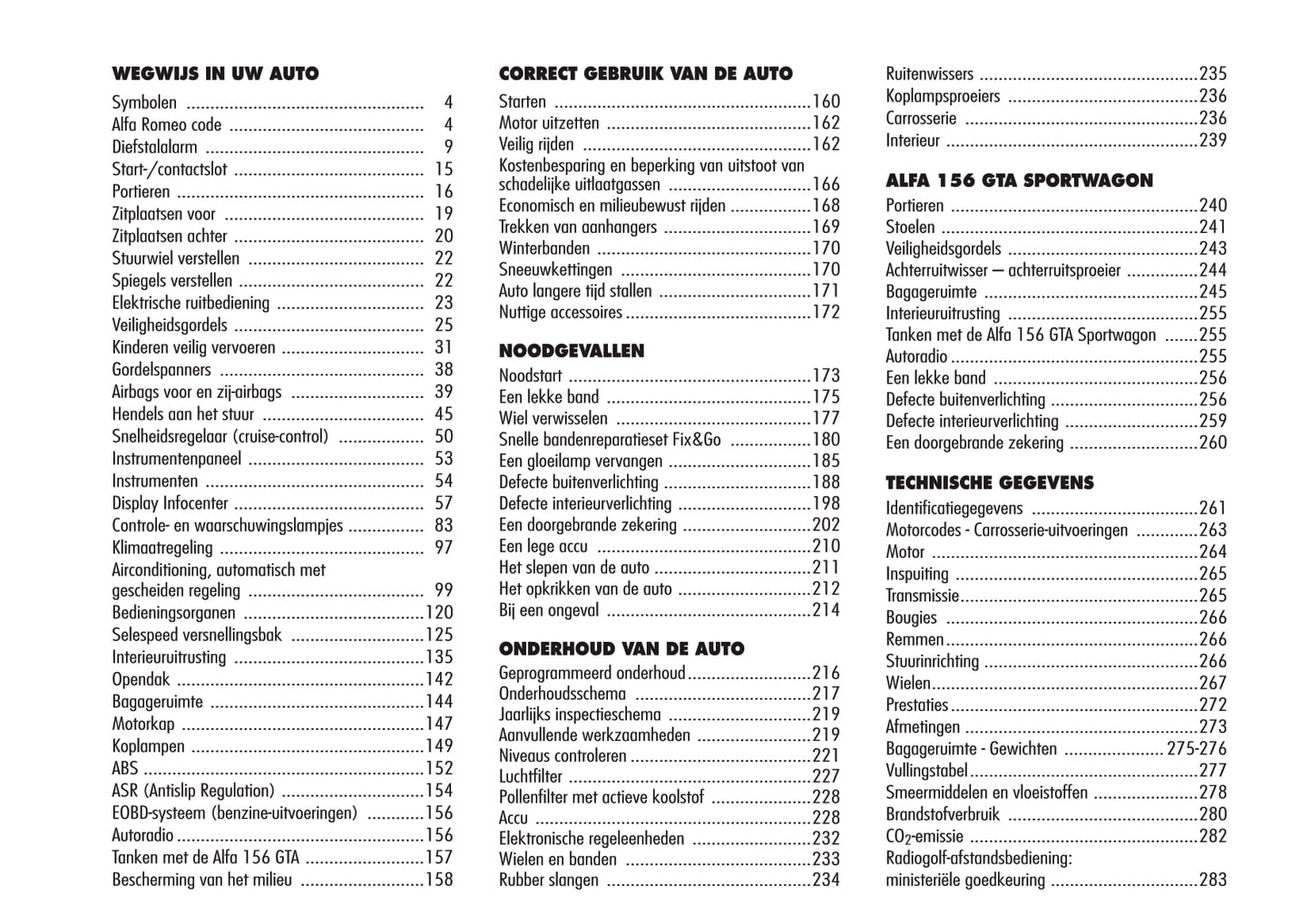 2002-2003 Alfa Romeo 156 GTA Owner's Manual | Dutch