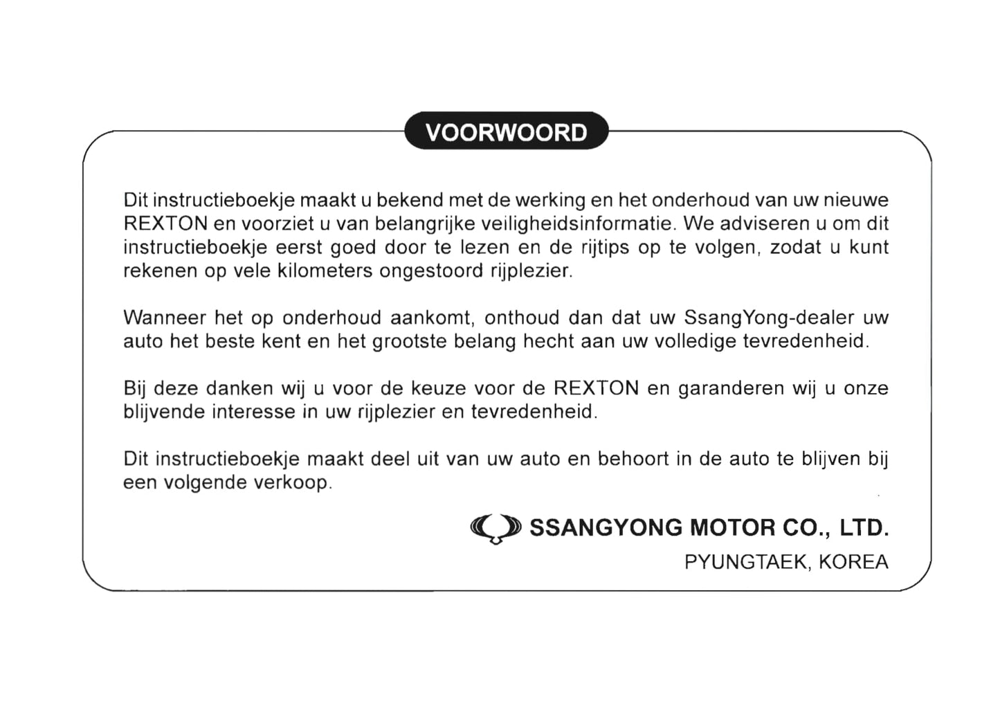 2001-2006 SsangYong Rexton Owner's Manual | Dutch