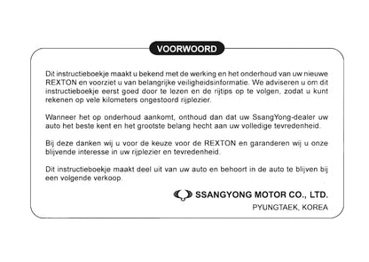 2001-2006 SsangYong Rexton Owner's Manual | Dutch