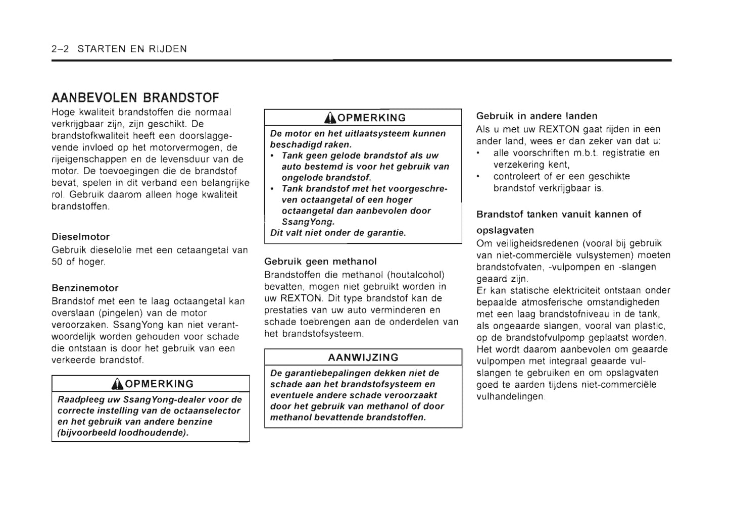 2001-2006 SsangYong Rexton Owner's Manual | Dutch