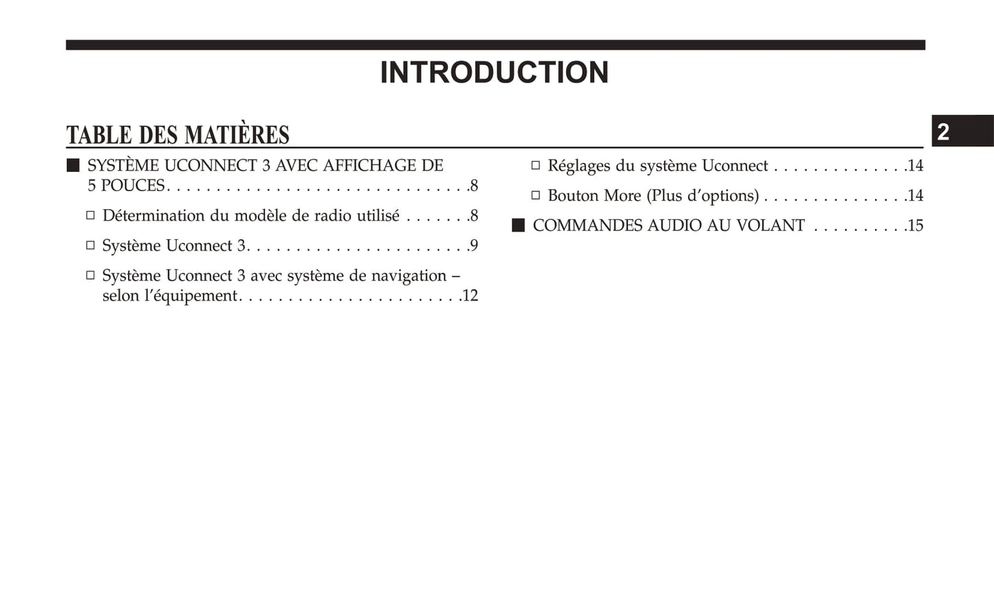 Jeep System Uconnect 3 Guide d'utilisation 2018