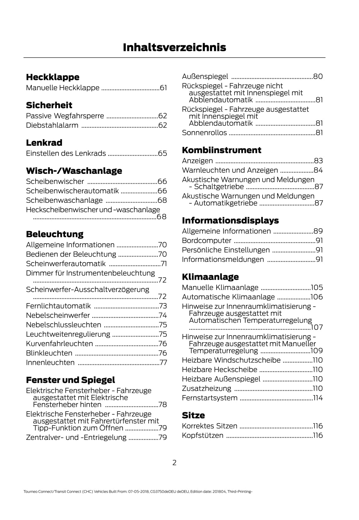 2018-2020 Ford Tourneo Connect / Transit Connect Gebruikershandleiding | Duits