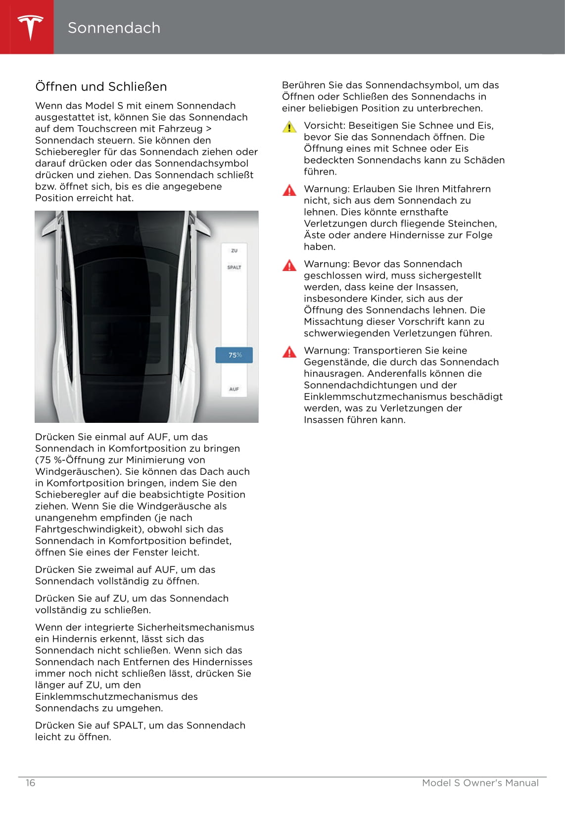 2016-2019 Tesla Model S Bedienungsanleitung | Deutsch