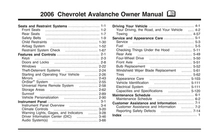 2006 Chevrolet Avalanche Manuel du propriétaire | Anglais