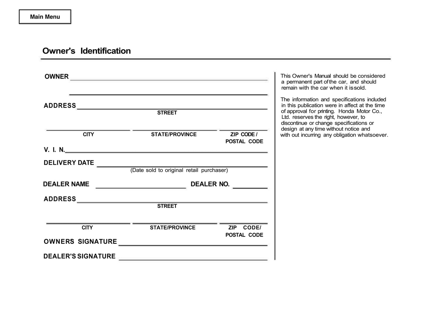 2001 Honda S2000 Owner's Manual | English