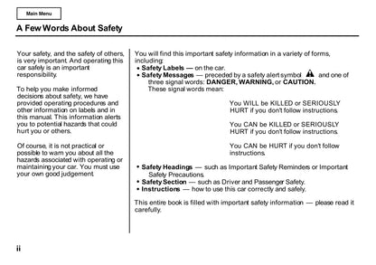 2001 Honda S2000 Owner's Manual | English