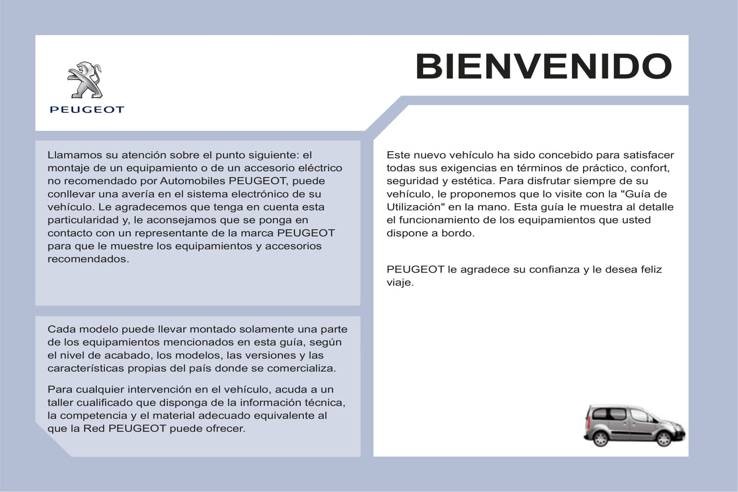 2011-2012 Peugeot Partner Tepee Owner's Manual | Spanish