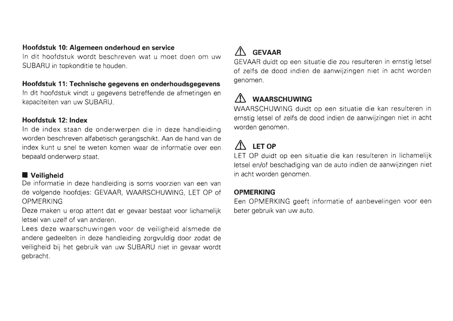 1992-2000 Subaru Vivio Bedienungsanleitung | Niederländisch