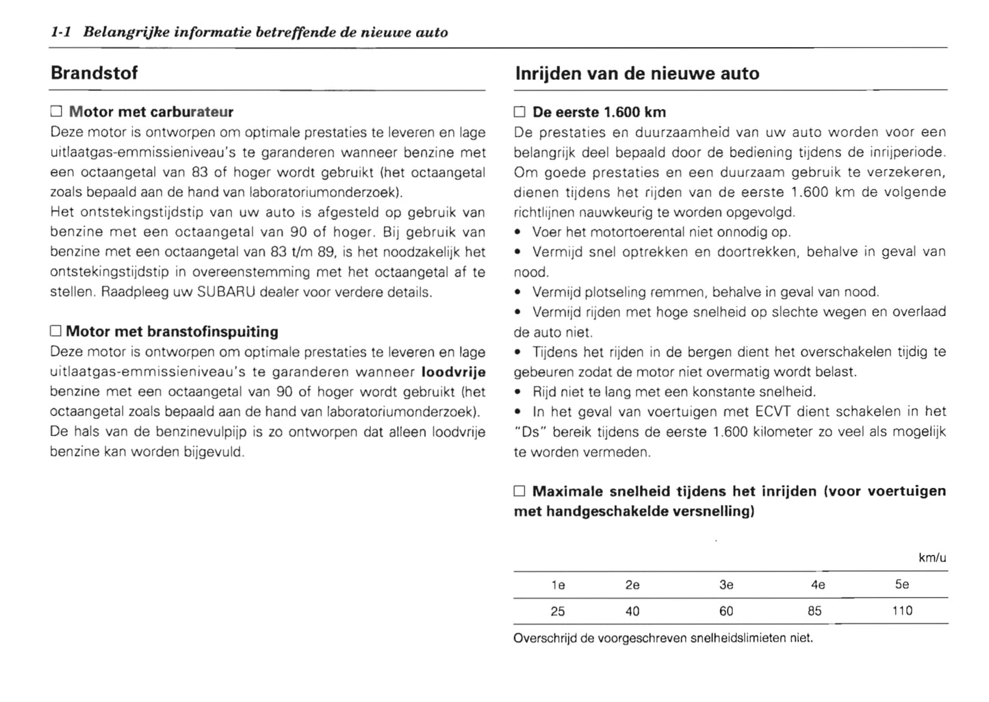 1992-2000 Subaru Vivio Bedienungsanleitung | Niederländisch