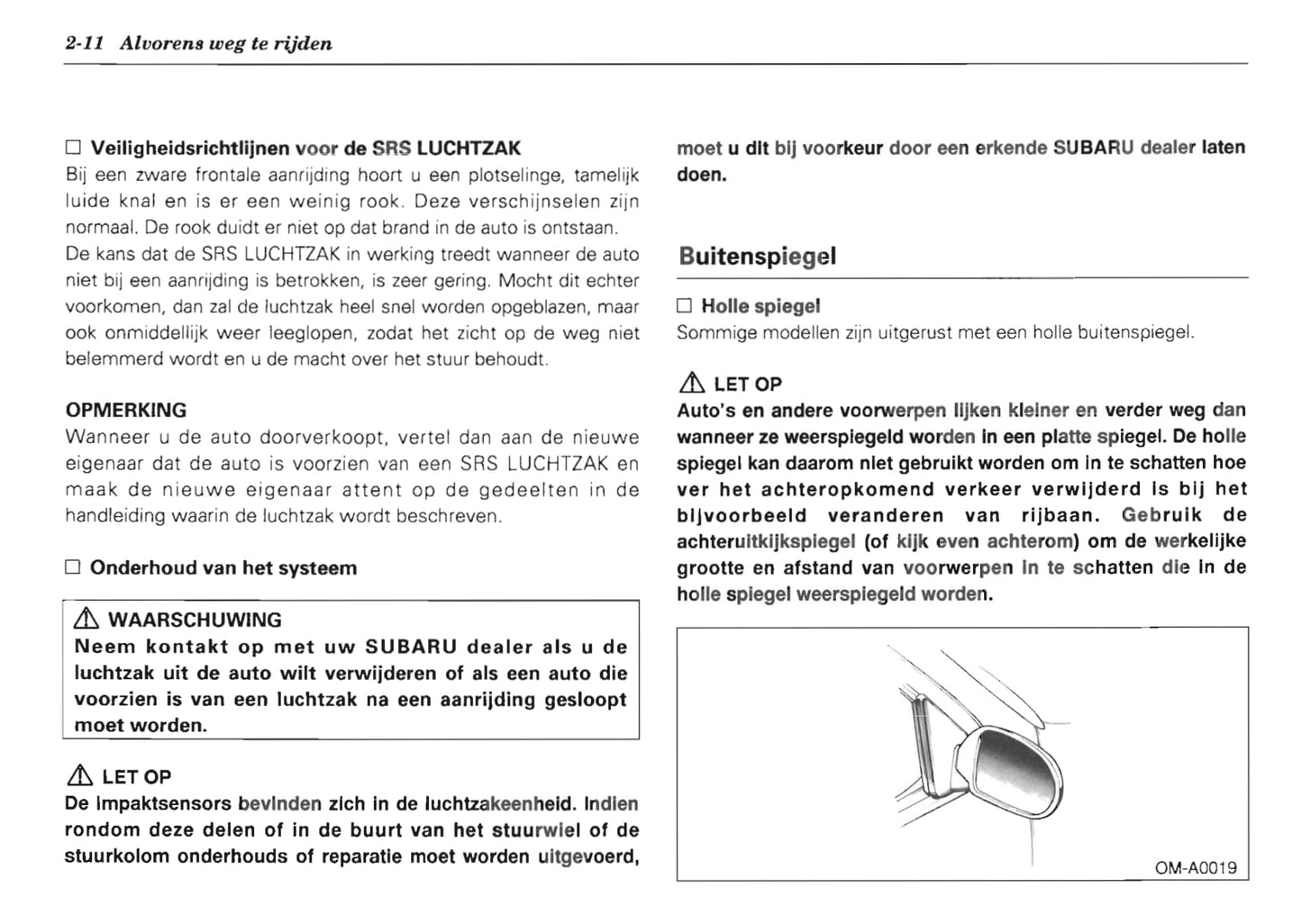 1992-2000 Subaru Vivio Bedienungsanleitung | Niederländisch