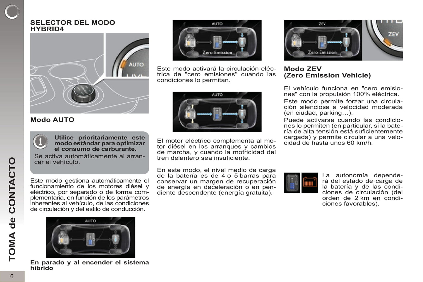 2012-2013 Peugeot 3008 HYbrid4 Bedienungsanleitung | Spanisch